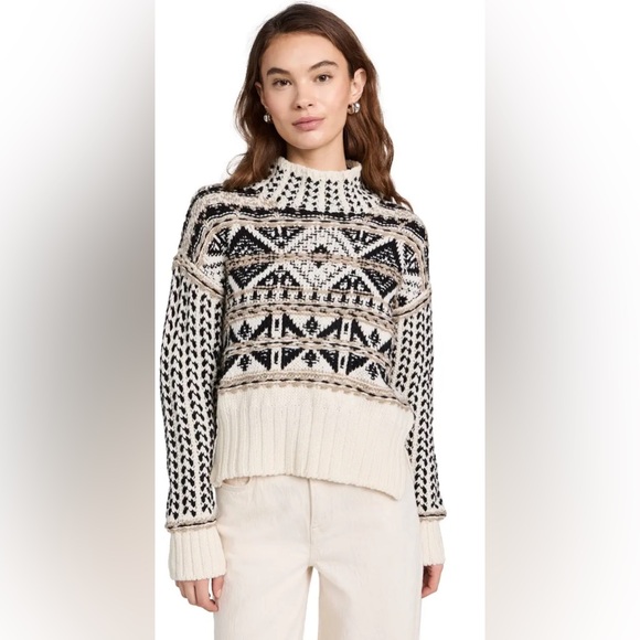 Splendid Cream and Black Turtleneck Chunky Sweater - Picture 2 of 16